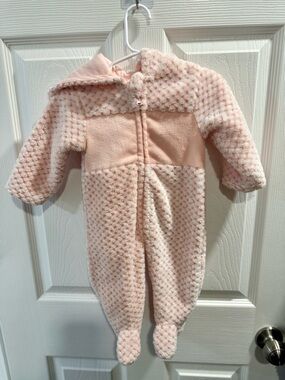 Plush Hooded Pink Infant Footed One-Piece
